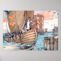 Estonian Viking Boat at Harbour, Watercolour posters