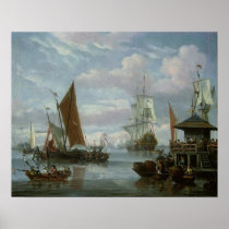 Estuary Scene with Boats and Fisherman Print