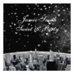 Etched NYC Skyline #2 Black White Heart Sweet 16 Personalised Invite