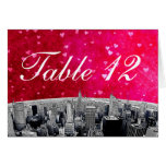 Etched NYC Skyline #2 Pink Red Heart Table Number Greeting Cards