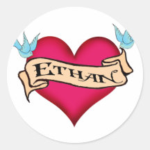 Ethan - Custom Heart Tattoo T-shirts & Gifts Round Stickers