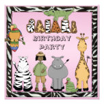 Ethinc Girl & Safari Animals Birthday Party Personalized Invitations