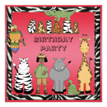 Ethinc Girl & Safari Animals Birthday Party Custom Invite
