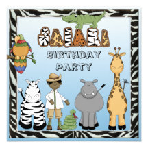 Ethnic Boy & Cute Safari Animals Birthday Party Invite