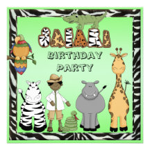 Ethnic Boy & Cute Safari Animals Birthday Party Custom Invitation