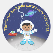 Ethnic Boys Outer Space Birthday Thank You Round Stickers