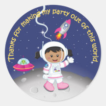 Ethnic Girl Astronaut Birthday Thank You Sticker