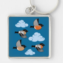 Eurasian Bullfinches in Flight Key Chains