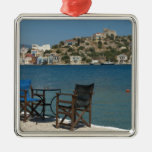 Europe, Greece, Kastellorizo: chairs on the edge Christmas Tree Ornament