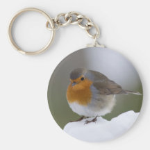 European Robin in snow Key Chain