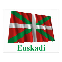 Euskadi (País Vasco) waving flag with name Postcards