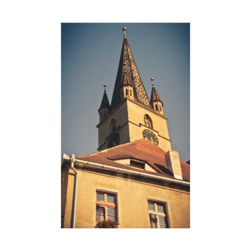 Evangelic church tower, Sibiu Stretched Canvas Print