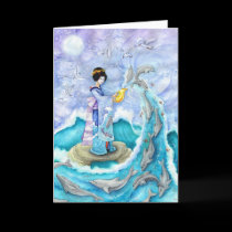 Eventide Asian Geisha Dolphin Greeting Card, Blank