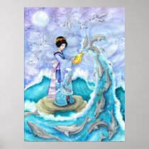 Eventide Fine Art Print Poster, Geisha Dolphin Art