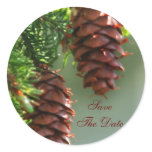 Evergreen Pinecone Save The Date Wedding Sticker
