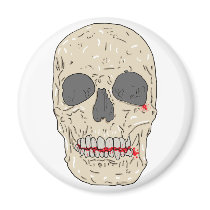 Evil, bloody and ravaged skull magnet