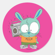 EVIL BOOM BOX BUNNY ROUND STICKERS