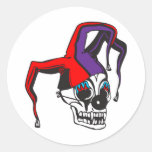 evil jester clown skull round stickers