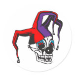 evil jester clown skull round stickers