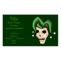 Evil Jester Skull (Green) Business Card Template