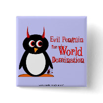 Evil Penguin for World Domination Bling Button