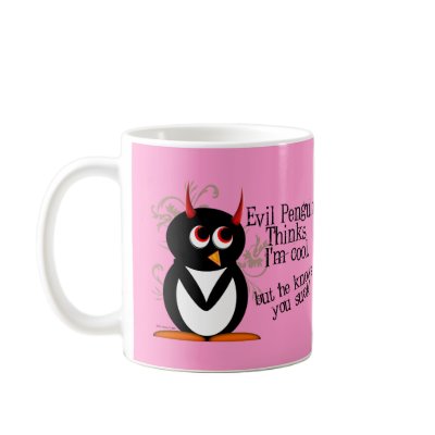 Evil Penguin You Suck Mug - Pink! by audrart