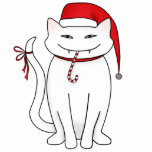 Evil white Christmas kitty magnet photo sculptures