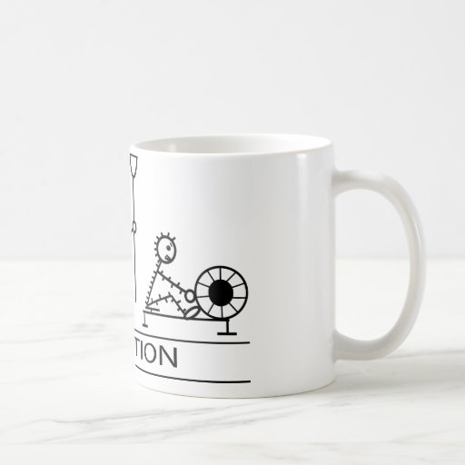 Evolution of man with rowing coffee mugs