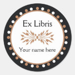 Ex Libris Bookplate - Brown white Polka Dots Round Stickers