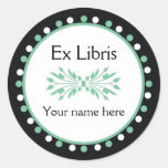 Ex Libris Bookplate - Green white Polka Dots Sticker