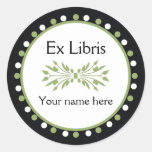 Ex Libris Bookplate - Green white Polka Dots Round Sticker