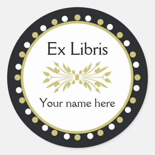 Ex Libris Bookplate - Leaf Green white Polka Dots Round Stickers