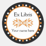 Ex Libris Bookplate - Orange white Polka Dots Round Stickers
