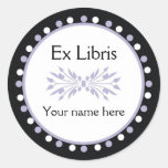 Ex Libris Bookplate - Purple white Polka Dots Round Sticker