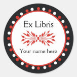Ex Libris Bookplate - Red white Polka Dots Round Stickers