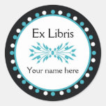 Ex Libris Bookplate - Teal white Polka Dots Round Sticker