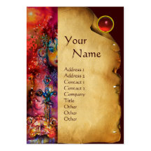 EXCALIBUR MONOGRAM Parchment,Red Ruby Gem Stone Business Card Templates
