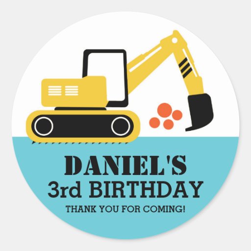 Excavator Kids Builder Birthday Party Stickers | Zazzle