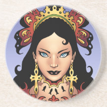 Exotic Gothic Queen with Ankh Earrings by Al Rio Beverage Coasters