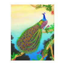 Exotic Green Peacock Wrapped Canvas Gallery Wrapped Canvas