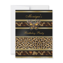Exotic Wild Animal Prints Birthday Black Gold 2 Custom Announcements