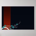 Expressive Aqua blossom and stylish swirls posters