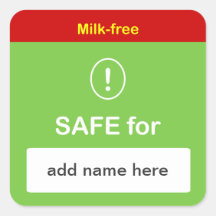 f7 - SAFE FOOD LABEL with Custom Name ~ MILK-FREE. Stickers