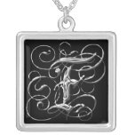F Black Silver Monogram Initial Pendant F