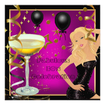 Fabulous 30 30th Pink Gold Black Birthday Party Invitations