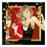 Fabulous 30 Red Gold Black Birthday Party Personalised Invitation
