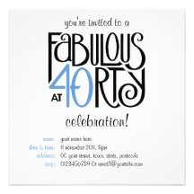 Fabulous 40 black blue Birthday Invitation