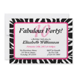 Fabulous 40 Zebra Print & Pink Birthday Invites invitations