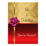 Fabulous 50th Birthday Gold Red Flower Custom Announcement