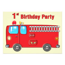 Fabulous Fire Truck 1st Birthday Custom Invitation